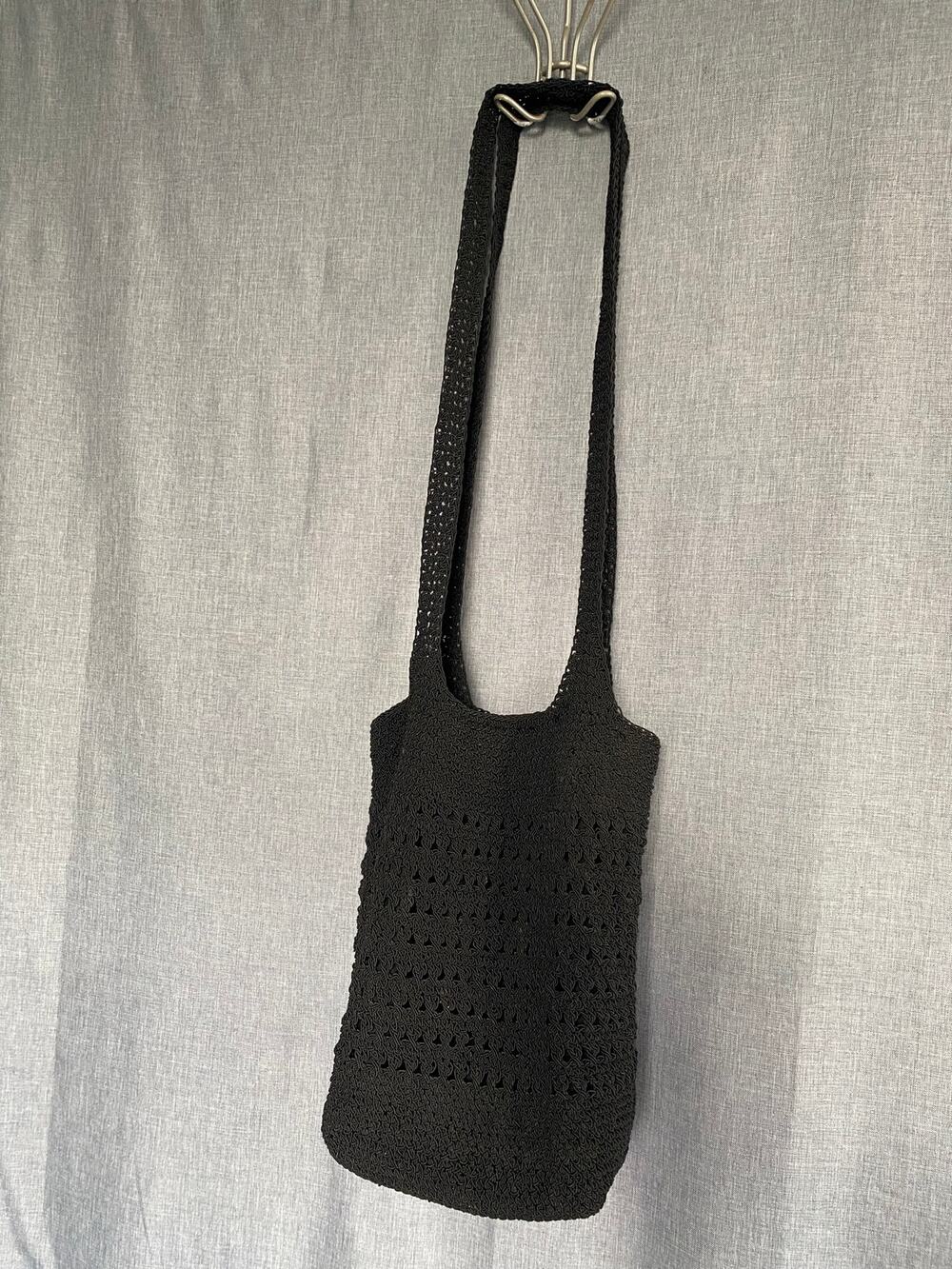 La Rue Black Crocheted Knit Crossbody Bucket Bag Tote Vintage 90s Y2K Boho